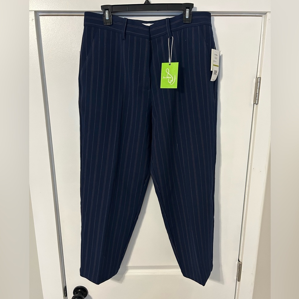 Navy Pinstripe Trousers